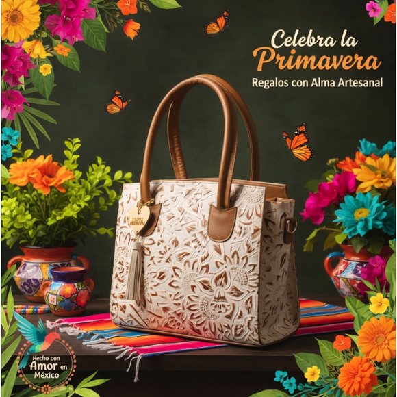 Unbranded Handbags - Gold White Sunflower Embossed Tooled Artisan LEATHER Crossbody Handbag Purse